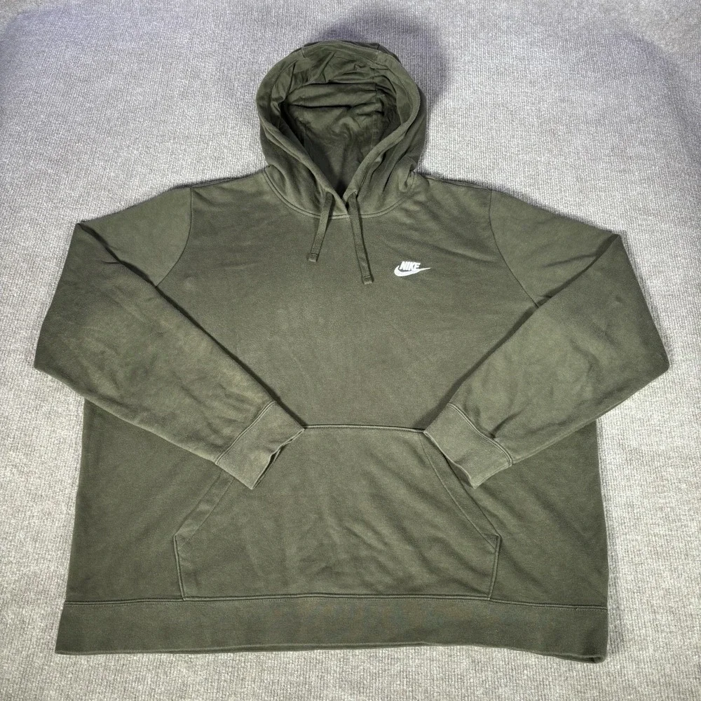 Nike Sportswear Club Fleece Hoodie Sweatshirt Womens 2XL Olive Green‎ Emroidered